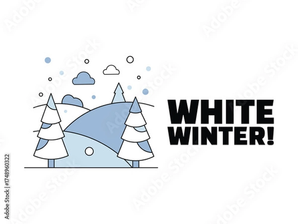 Fototapeta Minimalist winter scene with christmas tree vector illustration.