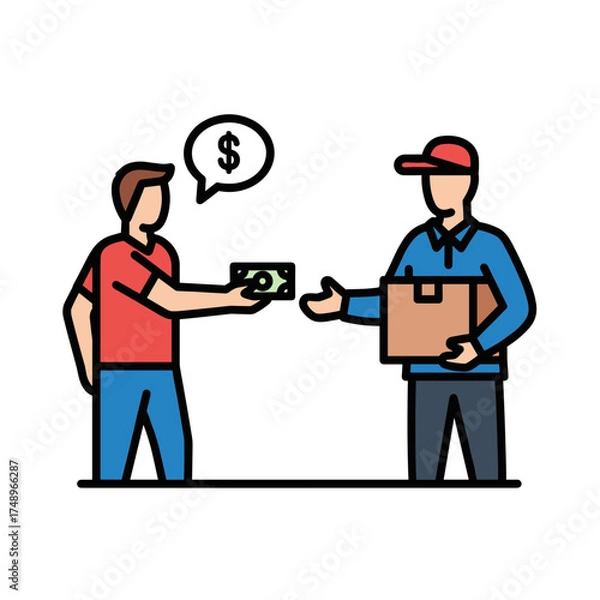 Obraz Cash on Delivery Service with Customer Paying Courier for Package Illustration
