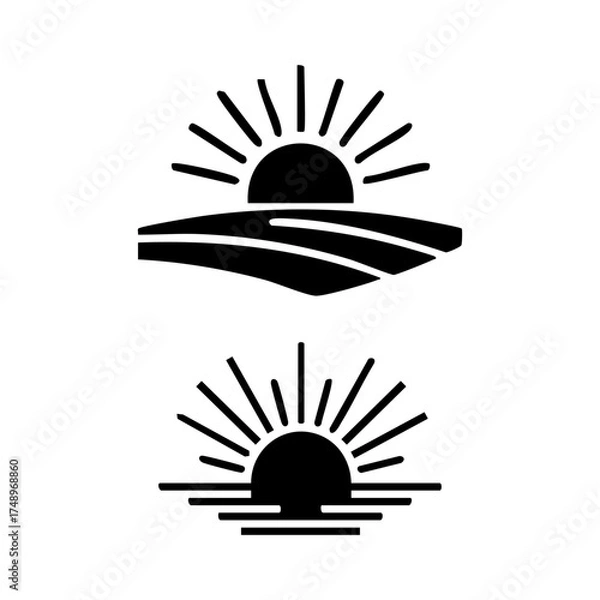 Fototapeta Sunrise and Sunset Icons – Minimal Sunlight Vector Symbol Set