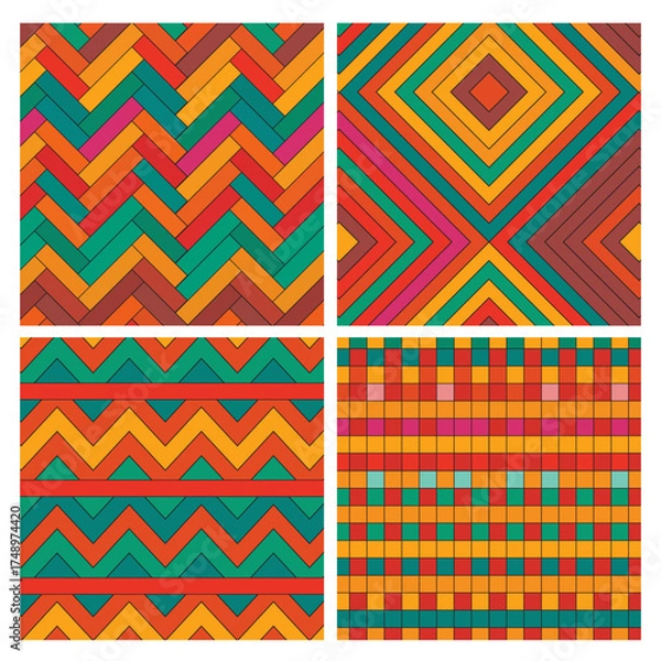 Fototapeta Philippine Banig Pattern Vector Set – Traditional Woven Mat Designs, Ethnic Geometric Textiles Collection