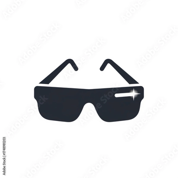 Fototapeta A minimalist black silhouette of modern sunglasses with a glint of light on the lens.