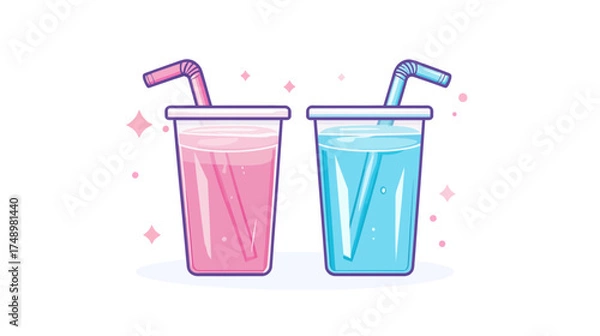 Fototapeta Pink and Cyan Beverages in a Bright, Clean Style