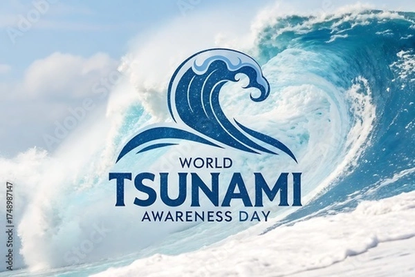 Obraz World Tsunami Awareness Day Logo Over Ocean Wave for Educational Campaigns and Awareness

