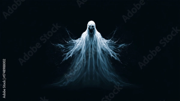 Obraz Scary ghost hovering in the middle, with black background