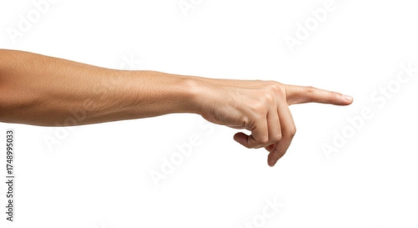 Obraz Photorealistic man's hand with index finger left, flexed thumb, gently arched pose. Isolated on transparent background, png