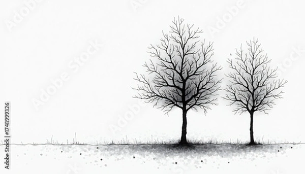 Obraz Two Bare Trees on Ground with Grass