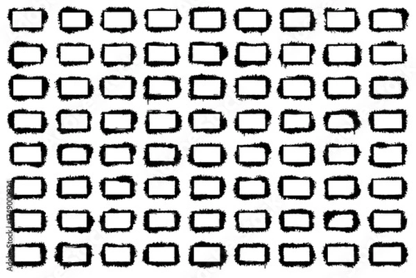 Fototapeta Black Brush Stroke and Ink Shape Collection | Grunge Texture, Paint Splatter, and Abstract Design Elements Set, Grunge Speech Bubble Frames Set | Hand Drawn Text Boxes and Brush Rectangle Labels.