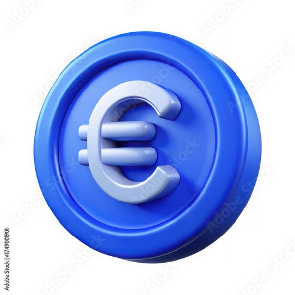 Fototapeta Blue euro currency symbol button isolated on transparent background