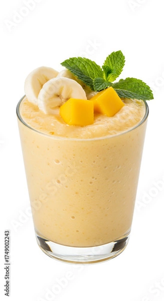 Obraz Mix banana and mango juice, white background isolated