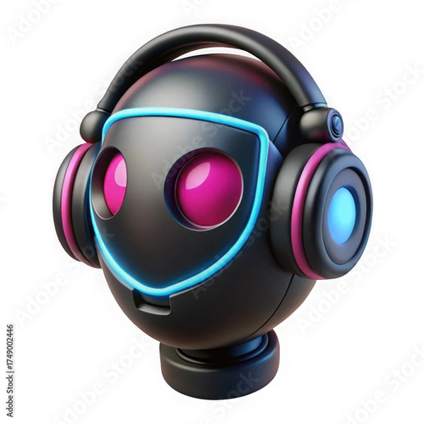 Fototapeta Cute robot with headphones isolated on transparent background