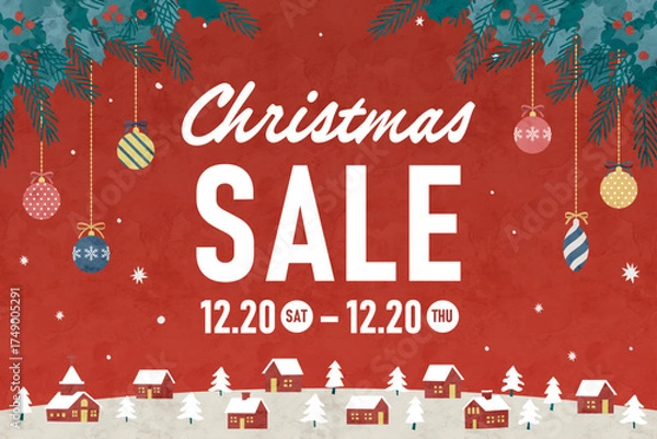 Fototapeta クリスマスセールの水彩イラストフレーム、クリスマス背景