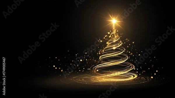 Fototapeta Luxurious Black and Gold Christmas Tree Background: Exuding Elegant Festive Atmosphere, Perfect for Holiday Cards, Festive Decorations, Social Media Posts, and High-End Christmas-Themed Design Project
