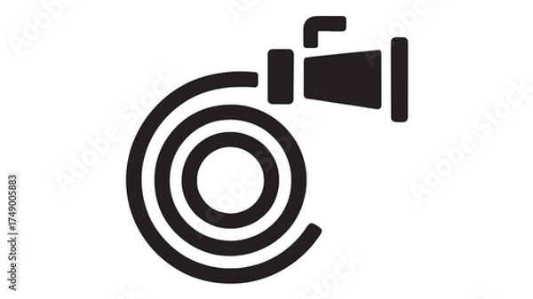 Fototapeta Simple black silhouette of a coiled hose with a nozzle attachment