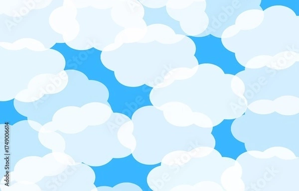 Fototapeta Seamless cartoon cloud pattern on a blue sky background 