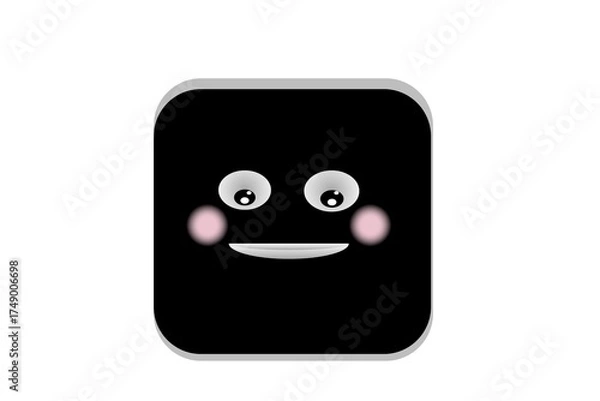 Fototapeta Cute black square character looking down with shy smile