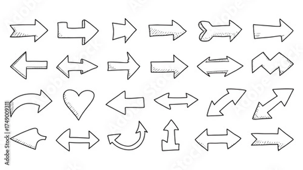 Obraz Collection of hand-drawn arrows and symbols in various directions