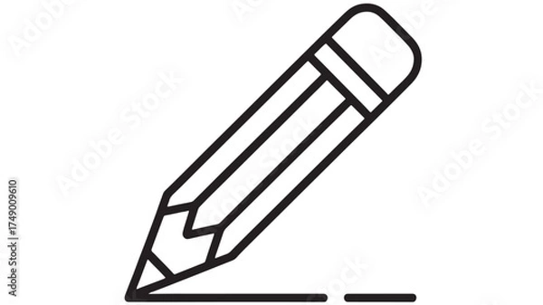 Fototapeta Simple line drawing of a pencil writing on paper, symbolizing creativity and education.