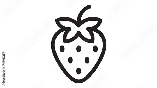 Fototapeta Simple black and white outline illustration of a fresh strawberry with seeds