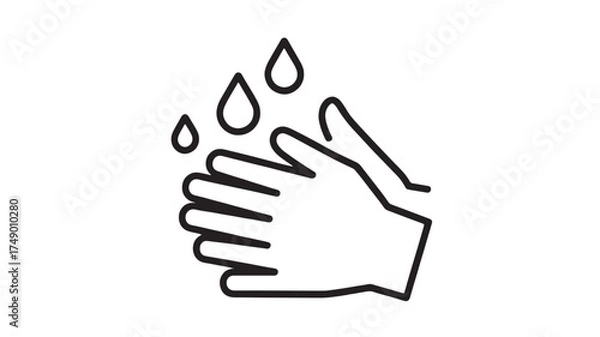 Fototapeta Cleanliness icon showing hands being washed with water droplets, symbolizing hygiene and health.