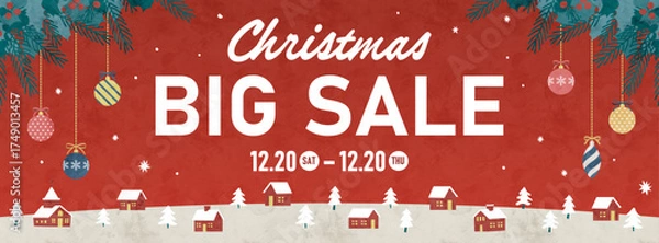 Fototapeta クリスマスセールの水彩イラストフレーム、クリスマス背景