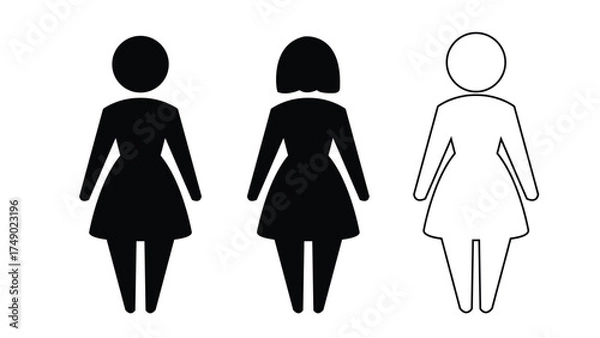 Fototapeta Three female figures depicted in black and white showing different body types and outlines