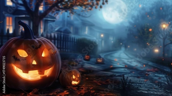 Fototapeta Spooky & Vibrant Street Halloween Scene: A Tapestry of Costumed Revelers, Glowing Jack-O’-Lanterns, and Festive Cheer
This image captures the electric energy of a Halloween street, where costumed crow