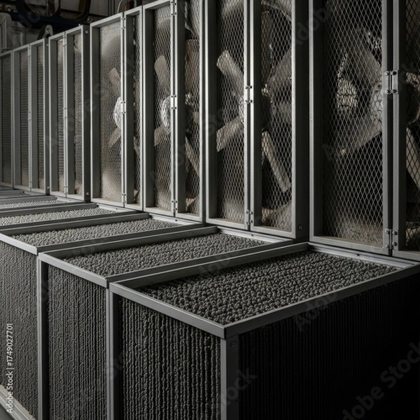 Fototapeta Modern Industrial HVAC Ventilation System with Large Cooling Fans and Advanced Air Filtration Technology