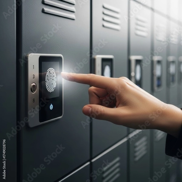 Obraz Secure Biometric Fingerprint Access on Modern Digital Lockers, Enhancing Privacy and Data Protection