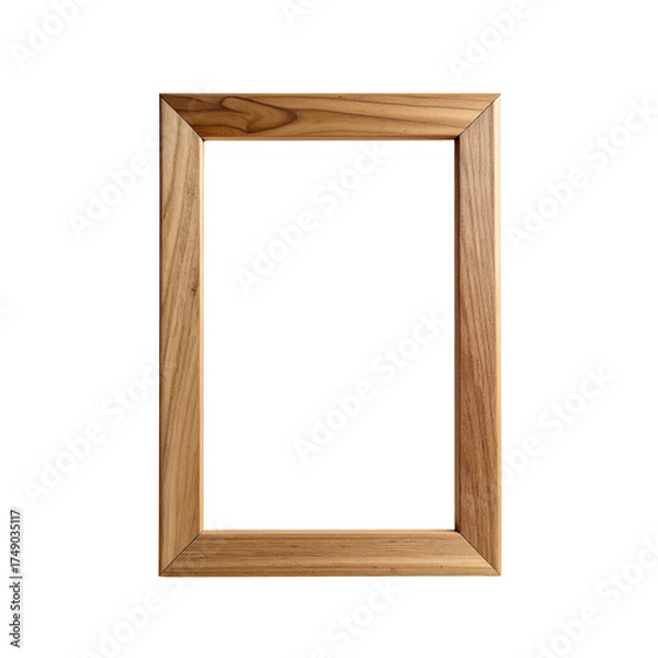 Fototapeta Rectangular Wooden Picture Frame with Empty White Center on Transparent Background