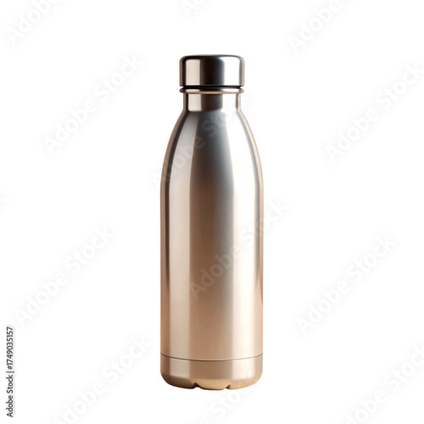 Fototapeta Reusable Water Bottle with Metallic Finish on Transparent Background for Sustainable Hydration