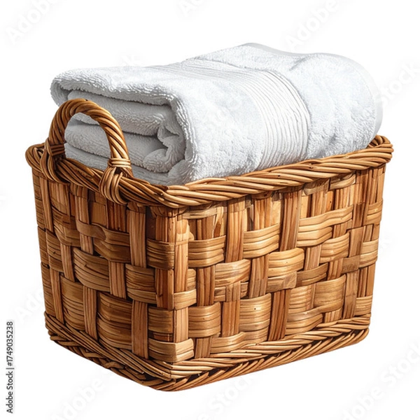 Fototapeta Towels in Wicker Basket on Transparent Background Comfort and Cleanliness