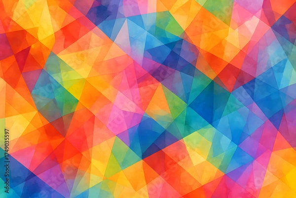 Fototapeta カラフルな抽象的な幾何学背景・水彩風のトライアングルパターン
