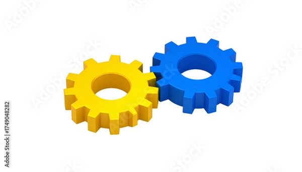 Obraz Two interlocking yellow/blue gears