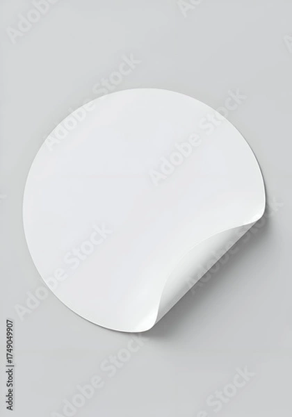 Fototapeta Blank circular sticker with a curved edge, ready for mockup. Empty template for design placement on a neutral backdrop.