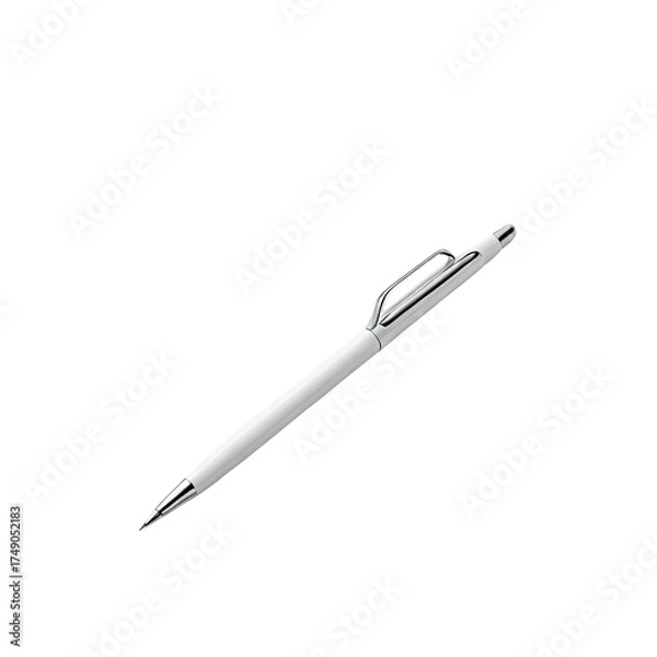 Obraz Sleek white pen angled with silver clip on solid black background