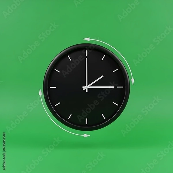 Obraz Black Clock Rotating on Green Background - Time Concept.