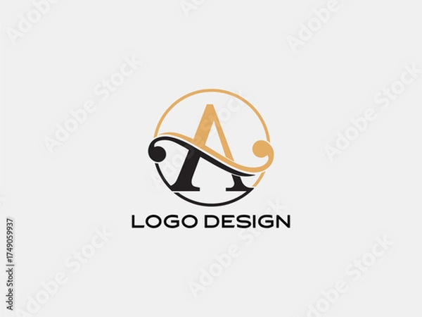 Fototapeta A letter logo in gold circle — elegant minimal design for company branding and professional identity