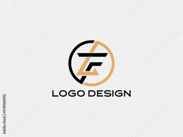 Fototapeta LF monogram logo in golden black — minimal modern lettermark design for elegant luxury brand identity