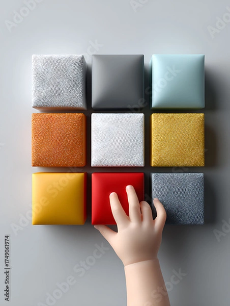 Fototapeta Child engaged in colorful puzzle play indoor setting creative activity bright environment close-up view imaginative play