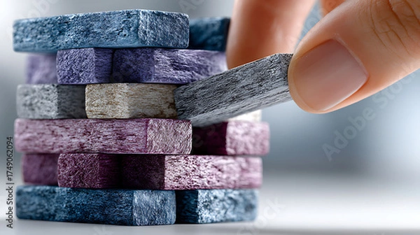 Fototapeta Building strategy with jenga blocks indoor game setup close-up perspective engaging learning environment