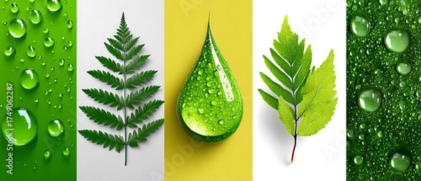 Fototapeta Nature's serenity green leaves and water droplets close-up botanical vibrant environment macro view