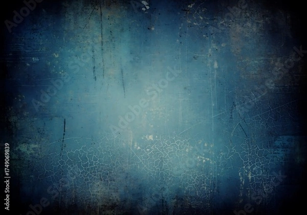 Obraz Dark Blue Grunge Texture Background with Vignette Effect.