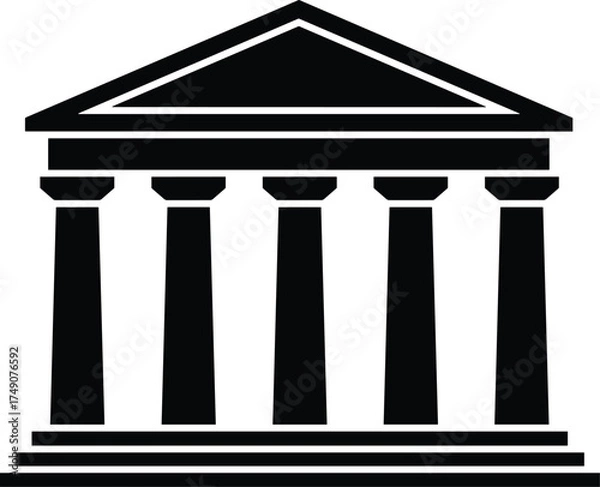 Fototapeta ancient Greek temple with columns and triangular pediment, front view, solid black silhouette