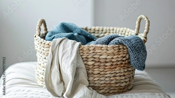 Fototapeta A photo of a clean, neatly arranged laundry basket