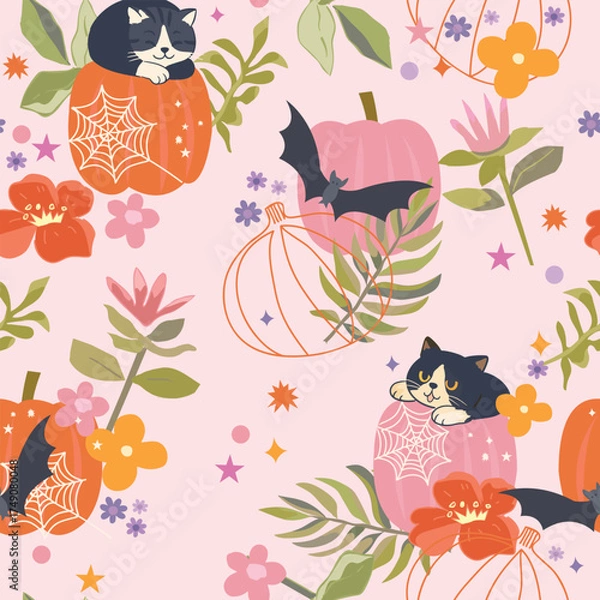 Obraz Cute halloween cartoon seamless pattern