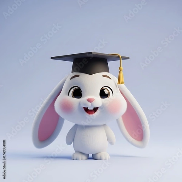 Fototapeta Celebrate graduation with this adorable bunny, perfect for invitations, announcements, and educational materials filled with joy and accomplishment