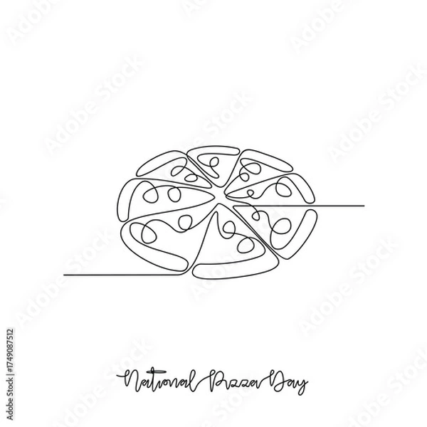Fototapeta One continuous line drawing of National Pizza Day vector illustration. National Pizza Day theme design concept in simple linear continuous line. Great design for food campaign and business.