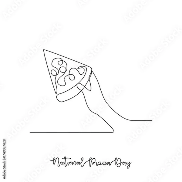 Fototapeta One continuous line drawing of National Pizza Day vector illustration. National Pizza Day theme design concept in simple linear continuous line. Great design for food campaign and business.