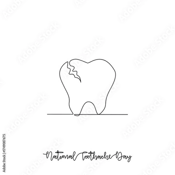 Fototapeta One continuous line drawing of National Toothache Day vector illustration. National Toothache Day theme design concept in simple linear continuous line. Great for healthcare and medical campaign.