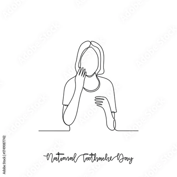 Fototapeta One continuous line drawing of National Toothache Day vector illustration. National Toothache Day theme design concept in simple linear continuous line. Great for healthcare and medical campaign.